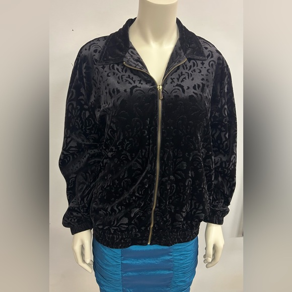 TEDDI VELVET DAMASK FULL ZIPPER TRACK JACKET ELASTIC WAISTBAND AND CUFFS SIZE M - Picture 9 of 10